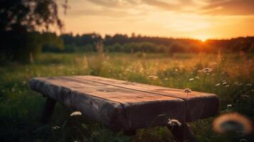 Empty Wooden table blurred background photo