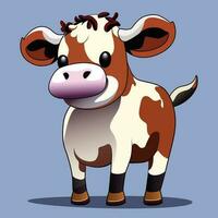 Baby Cow illustration, Cute vector cartoon style, cute animal mascot character, cattle domestic mammal, for children's game, logo, children's book, animation, dairy product, card, etc.