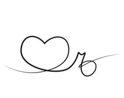 Heart and Note in one line in color in black and white vector