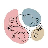 Heart and Wing in one line in color vector