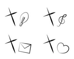 Set Christian icon Cross with different elements in line in black and white vector