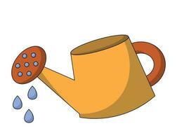 Garden watering can with water drops in color vector