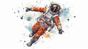 astronaut and universe planets watercolor white background photo