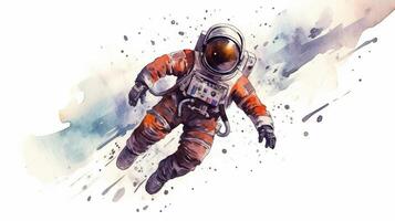 astronaut and universe planets watercolor white background photo