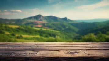 Empty Wooden table blurred background photo