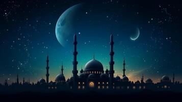 Islamic background beatiful mosque and night sky view photo