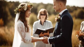 Boda ceremonia con recién casado Pareja generativo ai foto