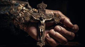 still life of crucifix held in hand Eid al Adha the Feast of Sacrifice photo