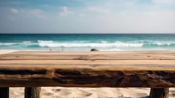 Empty Wooden table blurred background photo