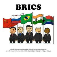 BRICS flag. association of 5 countries and map on white background . Isometric top design vector