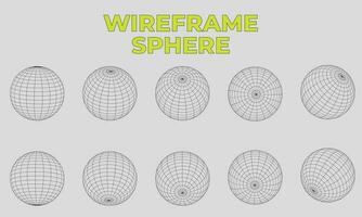 3d estructura metálica esfera recopilación. globo o pelota en circulo red cable. retro futurista estético. geometría estructura metálica formas red. cyberpunk elementos en de moda psicodélico delirio estilo vector