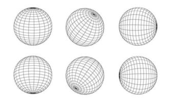 3d estructura metálica esfera recopilación. globo o pelota en circulo red cable. retro futurista estético. geometría estructura metálica formas red. cyberpunk elementos en de moda psicodélico delirio estilo vector