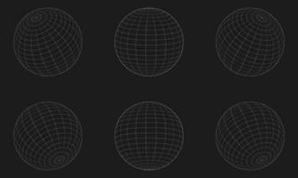 3D Wireframe sphere collection. globe or ball in circle net wire. Retro futuristic aesthetic. geometry wireframe shapes grid vector