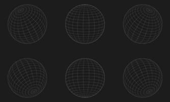 3D Wireframe sphere collection. globe or ball in circle net wire. Retro futuristic aesthetic. geometry wireframe shapes grid vector