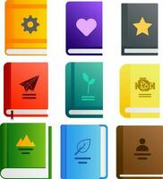 Book vector illustration set. Books icon pack vector. Colorful book icons for symbol education, school, study, student and library. Back to school stationery design graphic resource