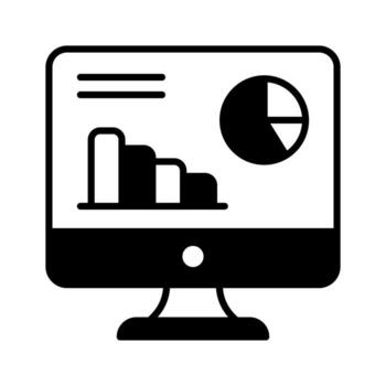 Bar chart and pie chart on monitor display denoting vector of data analytics