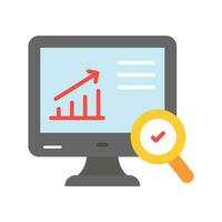 Growth chart on monitor with magnifier showing concept vector of data analysis