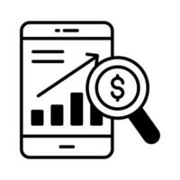 Growth chart inside mobile with magnifier showing vector of mobile data analytics