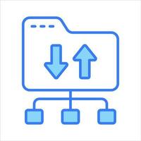 Two arrows pointing opposite direction indicating the synchronization or transfer of data between multiple devices or locations vector