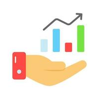 Bar chart on hand with upward arrow, an icon of data analysis in modern style vector