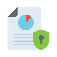 Pie chart on page with protection shield showing concept vector of secure data analysis