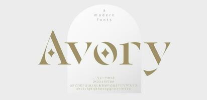 Luxury sans serif alphabet letters font and number. Classic Lettering Minimal Fashion Designs. Typography wedding fonts and logo. vector illustration