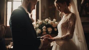 wedding ceremony with newlywed couple photo