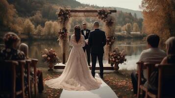 Boda ceremonia con recién casado Pareja generativo ai foto