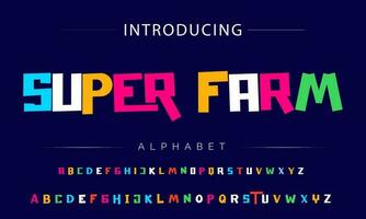 Funky colorful cartoon font type. Vector alphabet