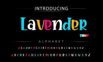 Funky colorful cartoon font type. Vector alphabet