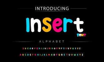 Funky colorful cartoon font type. Vector alphabet