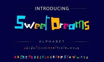 Funky colorful cartoon font type. Vector alphabet