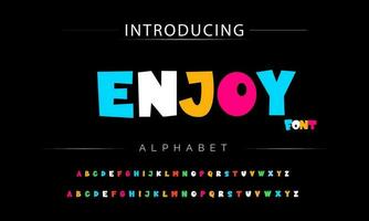 Funky colorful cartoon font type. Vector alphabet