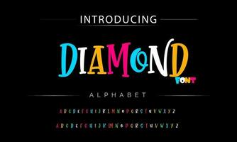 Funky colorful cartoon font type. Vector alphabet