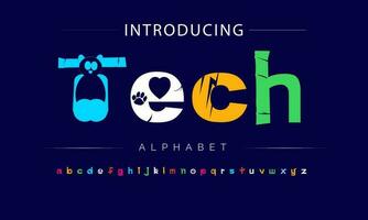 Funky colorful cartoon font type. Vector alphabet