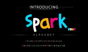 Funky colorful cartoon font type. Vector alphabet