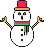 Snowman Wearing Hat With Scarf Icon In Flat Style. vector