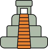 Grey And Orange Mayan Pyramid Flat Icon. vector