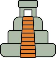 Grey And Orange Mayan Pyramid Flat Icon. vector