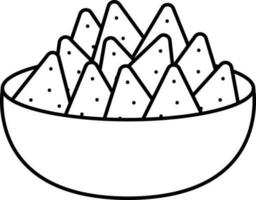 Isolated Nachos Bowl Icon In Black Linear Art. vector