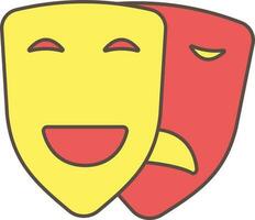 Happy And Sad Theater Mask Icon In Red And Yellow Color. vector