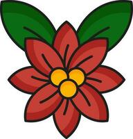 Isolated Poinsettia Flower With Leaves Icon In Red And Green Color. vector