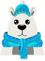 Isolated Cute Polar Bear In Hat With Scarf Icon In Sticker Style. vector