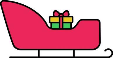 Isolated Gift Box Sleigh Colorful Icon In Flat Style. vector