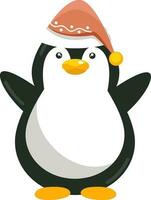 Isolated Penguin Wearing Beanie Cap On White Background. vector