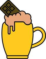 Flat Style Chocolate Milkshake Mug Icon In Brown And Yellow Color. vector