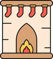 Fireplace With Hanging Stocking Icon In Flat Style. vector