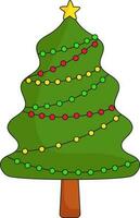 vistoso cuerda pelota guirnalda decorado Navidad árbol plano icono. vector