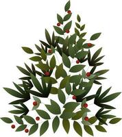 Creative Christmas Tree Made By Leaves And Berry Background In Red And Green Color. vector