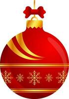 Isolated Beautiful Bauble Red And Golden Icon In 3D Style. vector